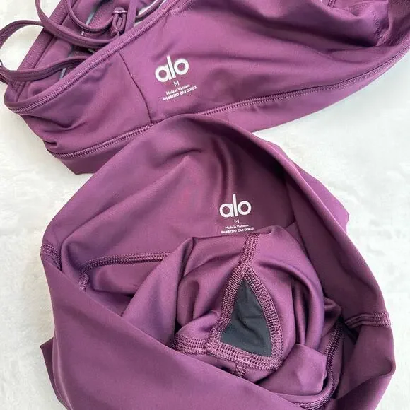 Alo Yoga Airlift Intrigue Bra + High-Waist Airlift Leggings Dark Plum Sz M Set - Picture 6 of 16